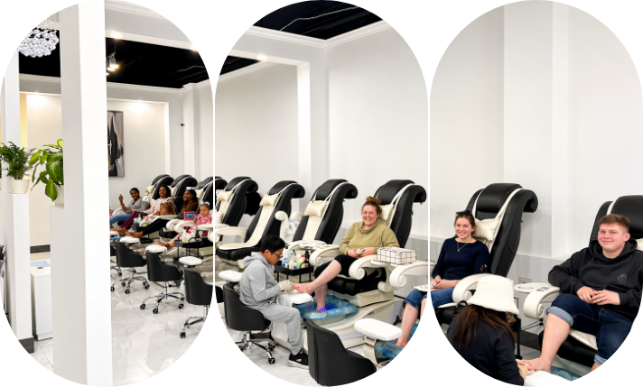 Professional nail technician working on client at Sunflower Nails